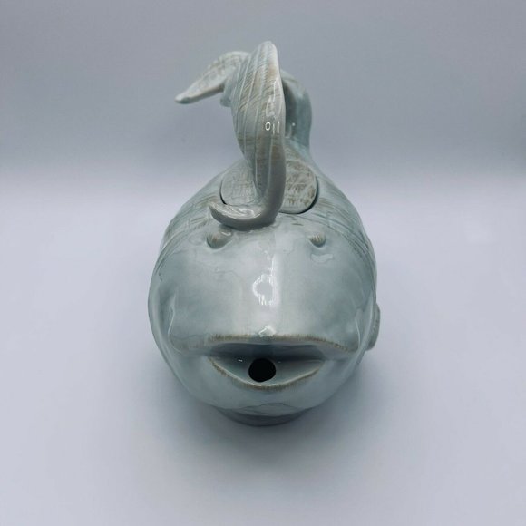 Blue Sky Ceramics, Diane, 2012, Koi Fish TeaPot, Light Green-Blue, Brushed Brown - Picture 3 of 9